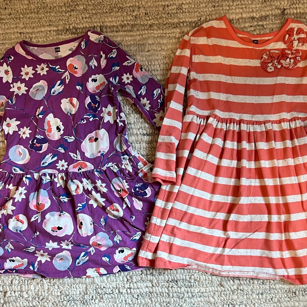 Tea collection Purple Floral and Peach Striped Dresses